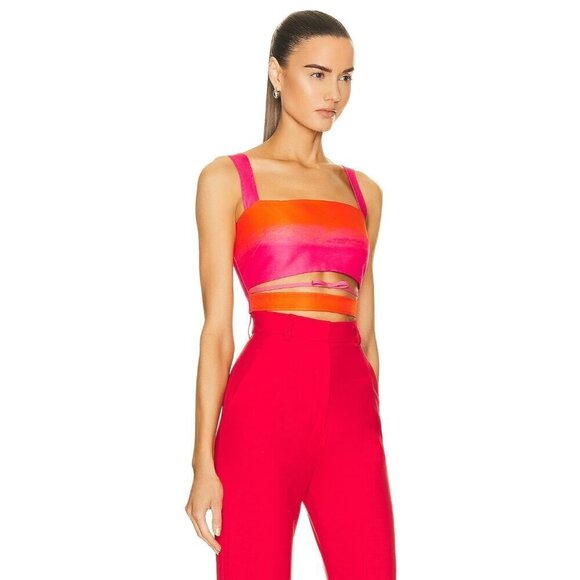 BRANDON MAXWELL Cut Out Crop Top in Orange Pop Pink Lemonade 4 New Womens Tank - Picture 3 of 16